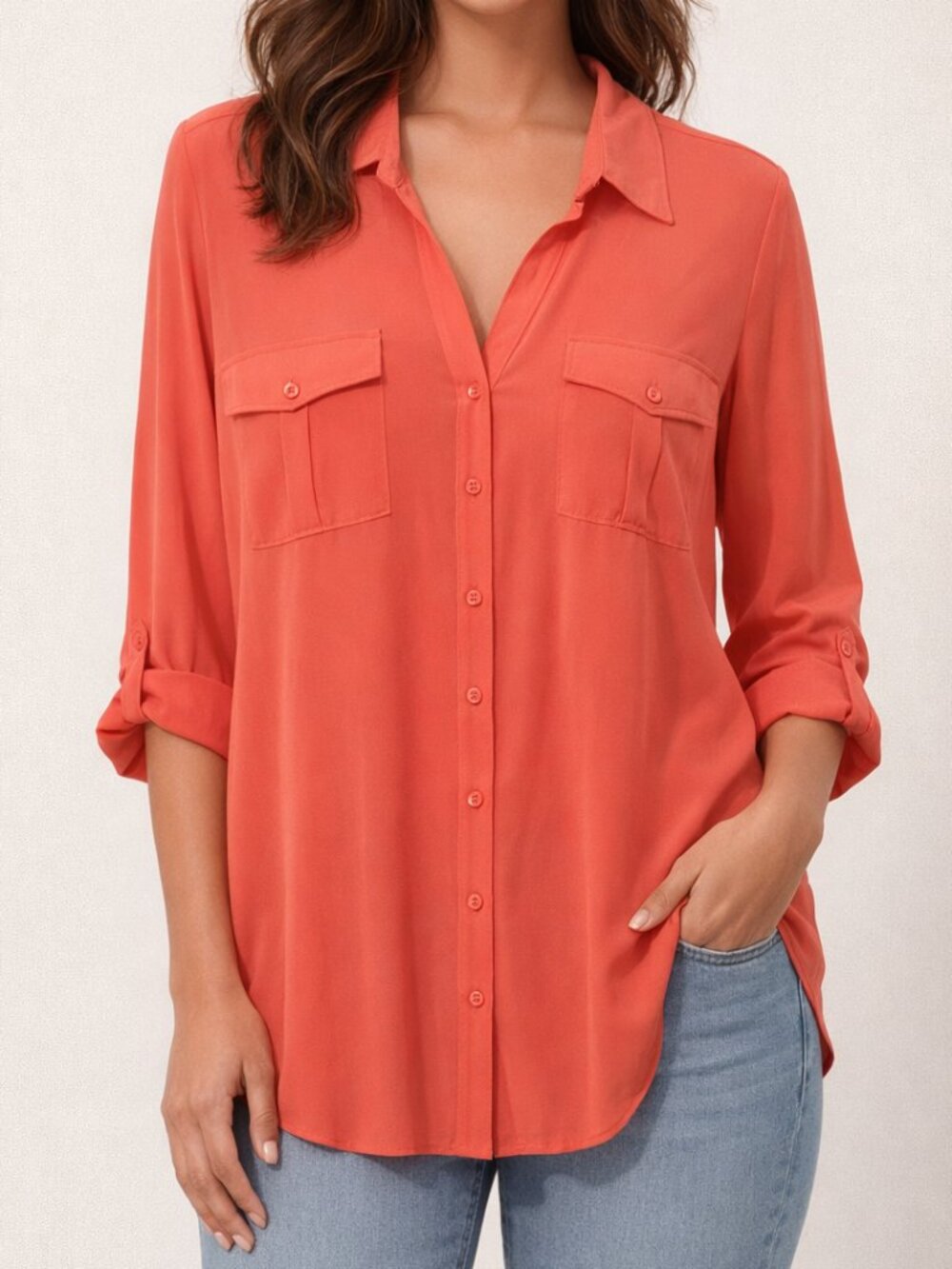 N.W.D New Woman Design Blouse Top Tee Button Down Shirt Coral size 1X